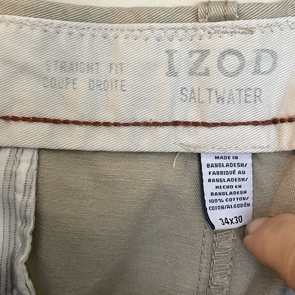Izod Men's Flat Front Pants 34 x 30 Straight Fit Cedarwood Khaki NWT - Picture 11 of 12